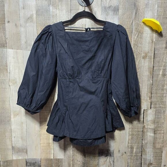 Free People FP Free-est Perfectly Posh Black Peplum Blouse - Picture 2 of 5